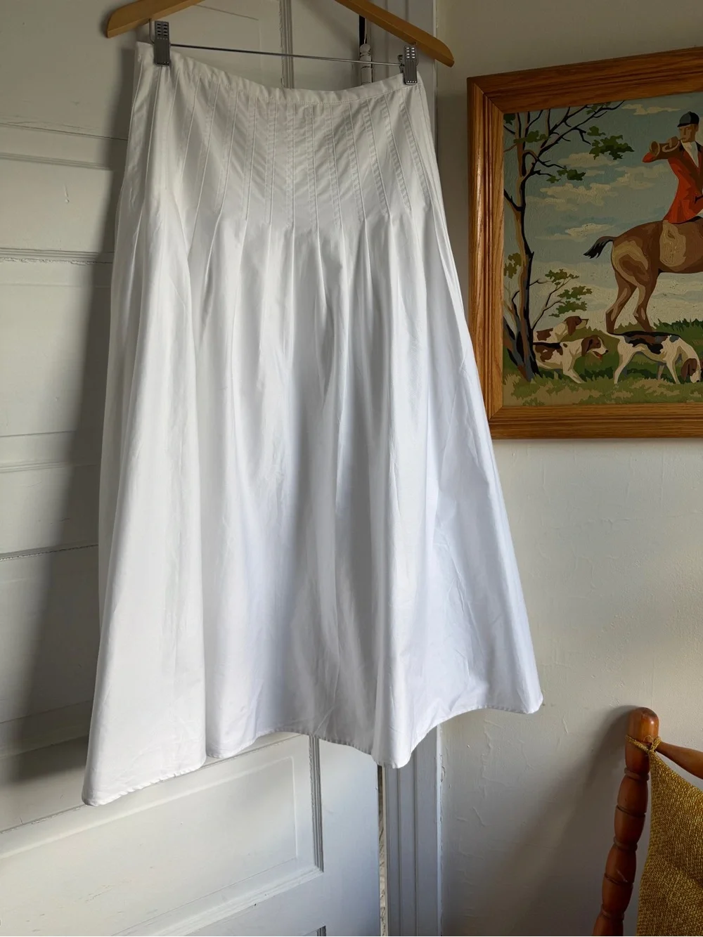 NWT Zara 100% Cotton White Pleated Flowy Midi Skirt Sz M Minimalist Clean July 4